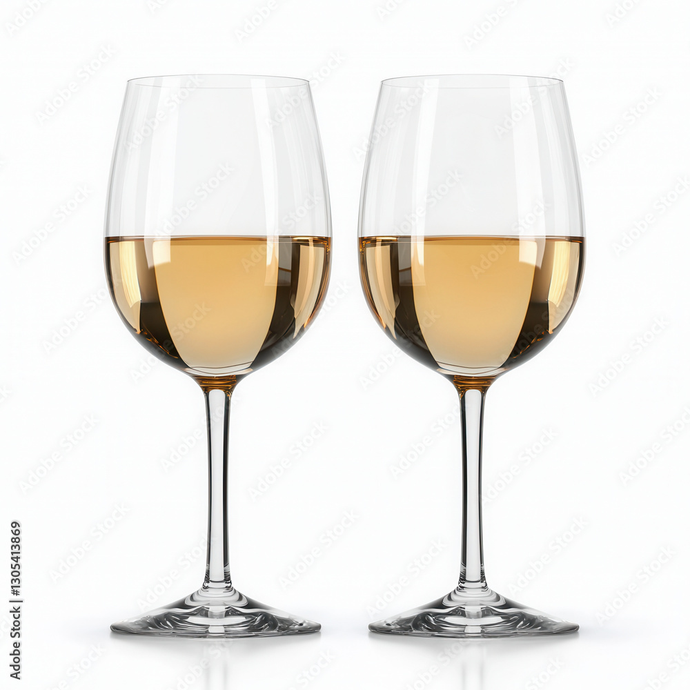 Elegant wine glasses filled with white wine, perfect for celebration and toasting. clarity of glass highlights golden hue of wine, creating sophisticated atmosphere Elegant wine glasses filled with white wine, perfect for celebration and toasting. clarity of glass highlights golden hue of wine, creating sophisticated atmosphere
