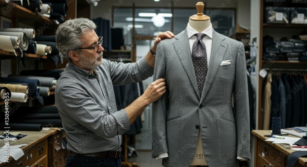 Tailor Fitting Suit in Workshop Tailor Fitting Suit in Workshop