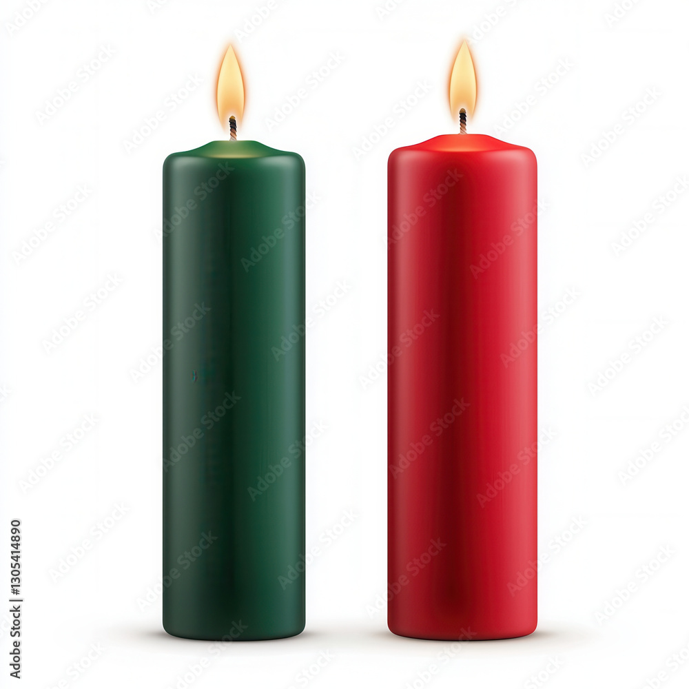 Festive green and red candles with flames, perfect for holiday decoration and creating warm atmosphere. Ideal for Christmas celebrations and gatherings Festive green and red candles with flames, perfect for holiday decoration and creating warm atmosphere. Ideal for Christmas celebrations and gatherings