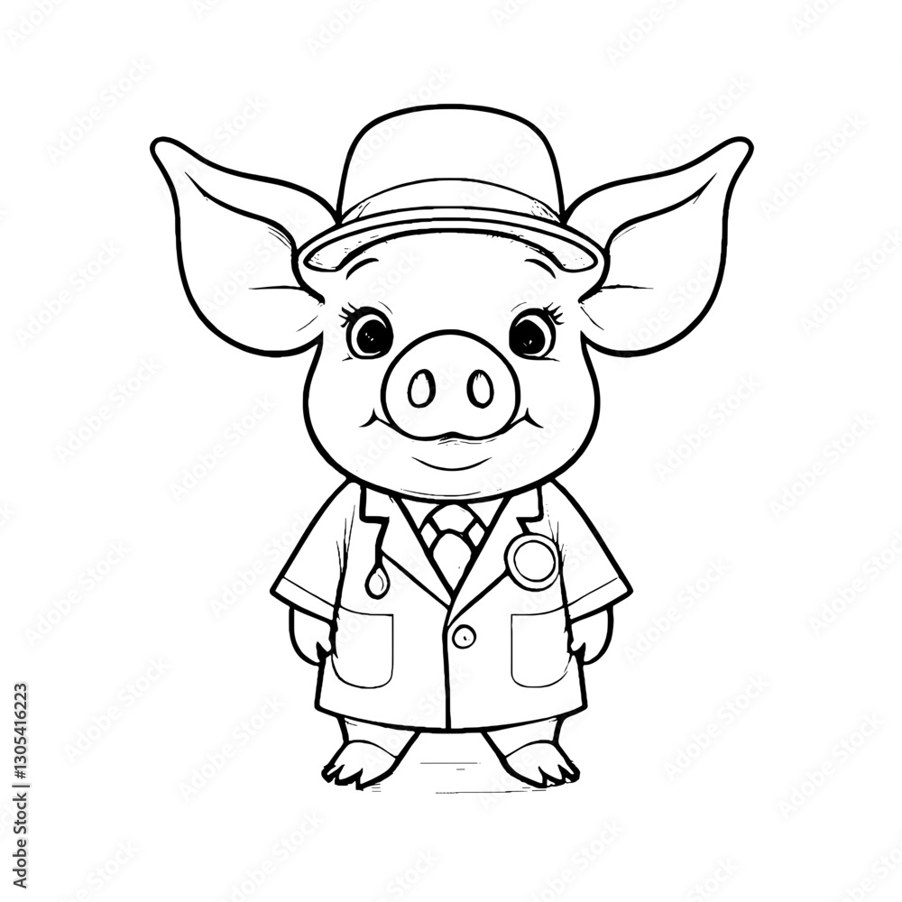 Pig in Doctor Uniform Outline Design Svg Pig in Doctor Uniform Outline Design Svg
