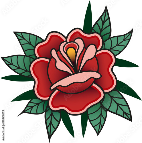 Vintage tattoo flower design: old school rose tattoo. Isolated vintage rose tattoo.