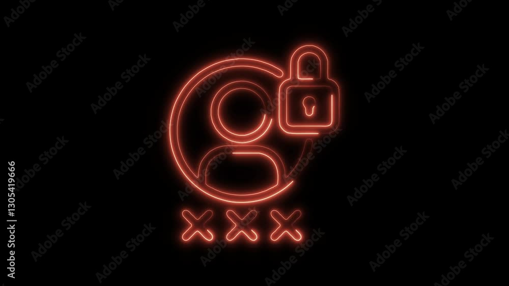 Glowing neon password icon isolated on black background. HD Video motion graphic animation icon Glowing neon password icon isolated on black background. HD Video motion graphic animation icon