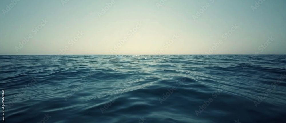 Obraz premium Vast ocean meets sky, creating an infinite horizon with gentle waves under a soft gradient of colors, evoking tranquility and boundlessness.