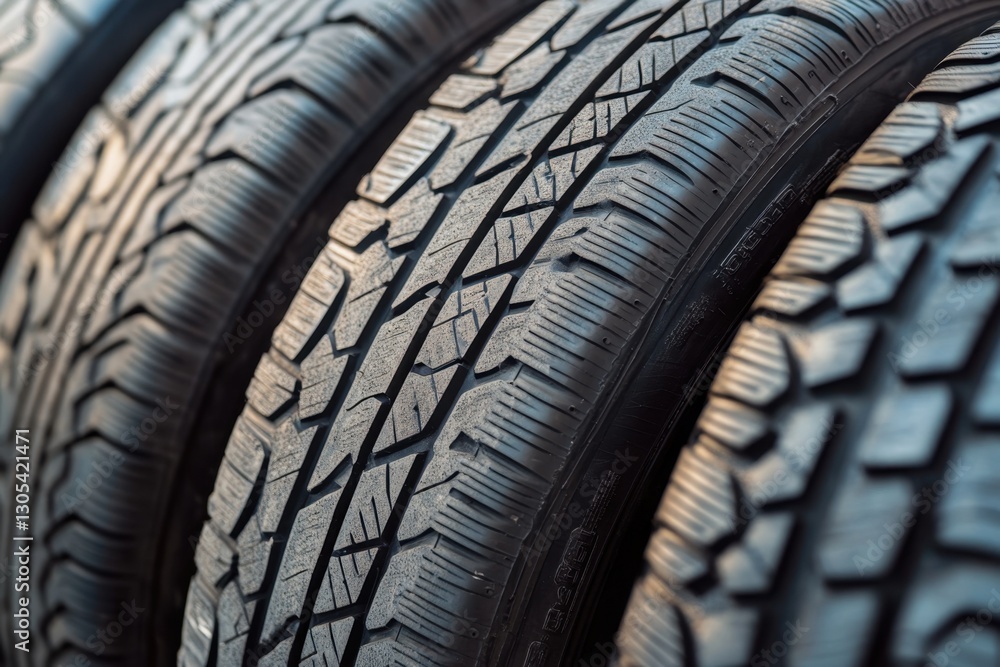Stack of car tires: close-up showcasing tread patterns and design, suggesting new or used car parts and accessories for vehicle maintenance. Stack of car tires: close-up showcasing tread patterns and design, suggesting new or used car parts and accessories for vehicle maintenance.