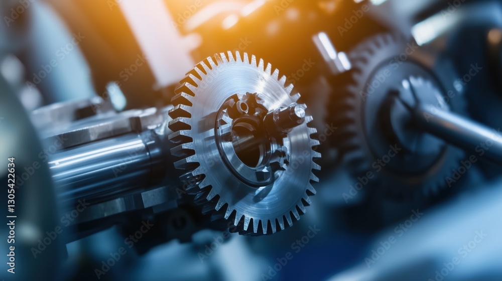Close-up of Metallic Gear in Industrial Machinery with Bright Lighting Close-up of Metallic Gear in Industrial Machinery with Bright Lighting