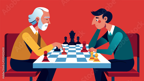 The championship game of the Silver Generation Chess Tournament is a nailbiting match with the victor being decided by a single checkmate.. Vector illustration