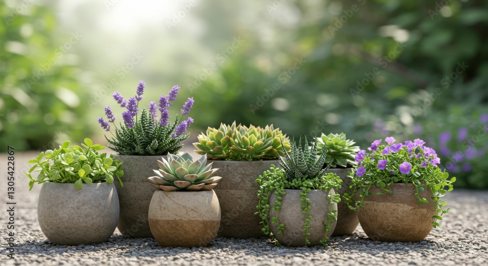 Succulents & Lavender on Gravel Path Succulents & Lavender on Gravel Path