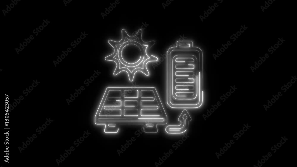 Glowing neon photovoltaic icon isolated on black background. HD Video motion graphic animation icon Glowing neon photovoltaic icon isolated on black background. HD Video motion graphic animation icon