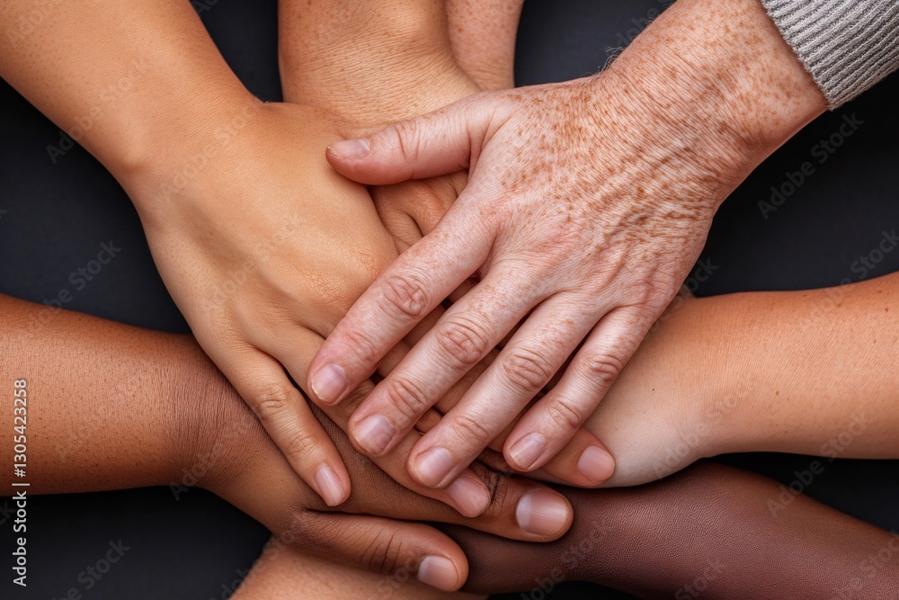 Diverse group joining hands in unity and teamwork Diverse group joining hands in unity and teamwork