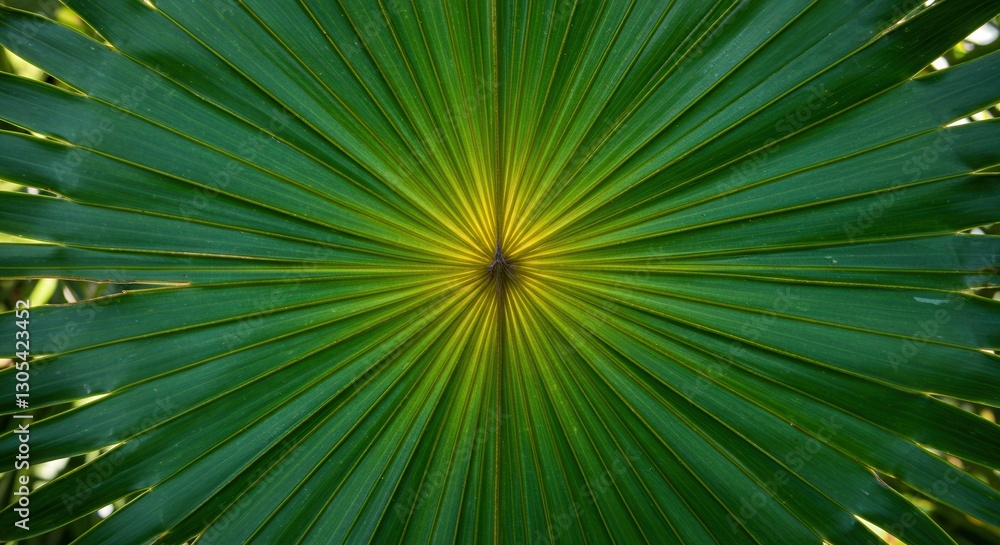 Obraz premium Close Up of Palm Leaf with Green and Yellow Radiating Pattern