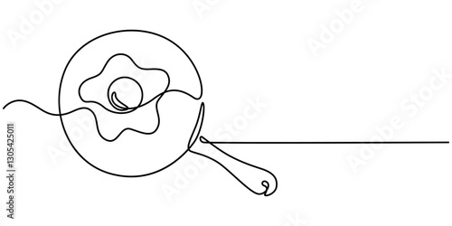 continuous line art drawing sunny side up illustration vector, Plate, spoon, fork and knife single line drawing. Continuous one line drawing of sunny side up vector illustration, Fork, knife, fried.