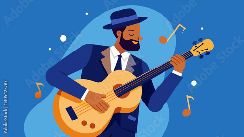 The bassist a former accountant is now living out his dream of being a blues musician and his passion radiates from his every note.. Vector illustration