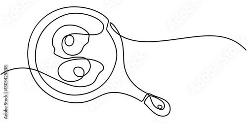 continuous line art drawing sunny side up illustration vector, Plate, spoon, fork and knife single line drawing. Continuous one line drawing of sunny side up vector illustration, Fork, knife, fried.
