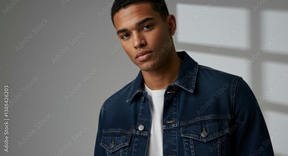 Man in Denim Jacket, Studio Portrait Man in Denim Jacket, Studio Portrait