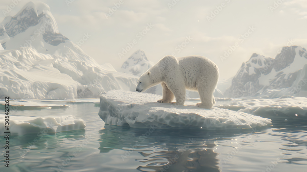 A majestic polar bear standing on a pristine ice floe A majestic polar bear standing on a pristine ice floe