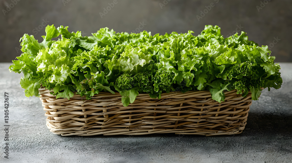 Freshly Picked Organic Lettuce and Herbs in Wicker Basket, Healthy Ingredients Concept Photo Freshly Picked Organic Lettuce and Herbs in Wicker Basket, Healthy Ingredients Concept Photo