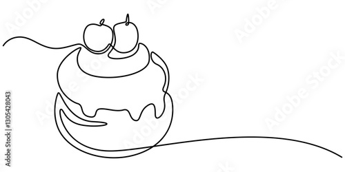 Cinnabon bun one line art. Continuous line drawing of cake, butter roll, Cinnamon roll isolated on white background continuous line drawing, Swedish continuous one line drawing.
