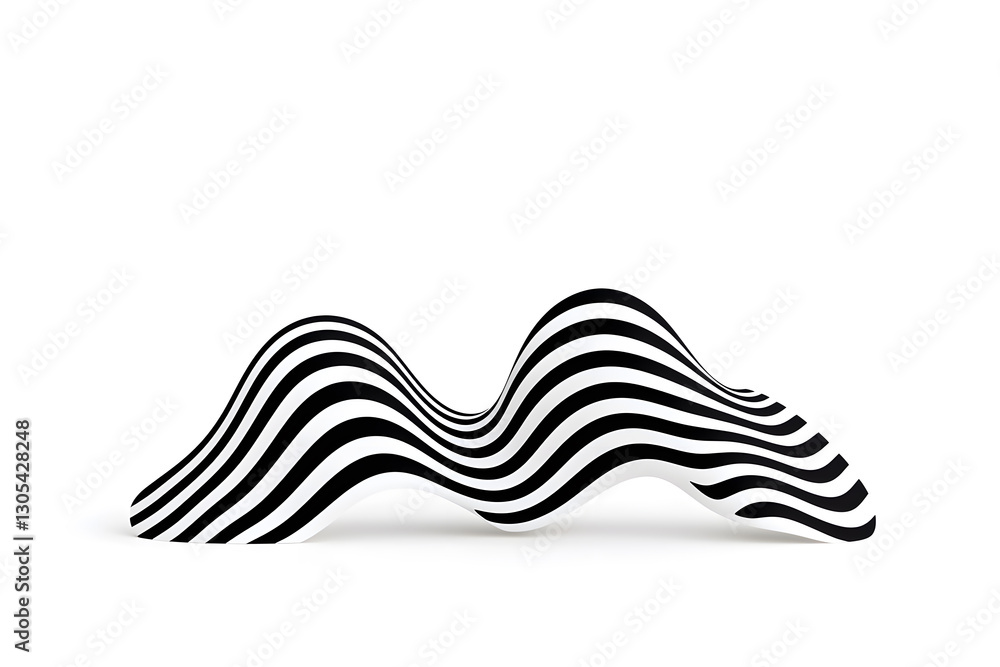 Obraz premium Abstract striking monochromatic wavy hills layered with bold black and white stripes isolated on white background