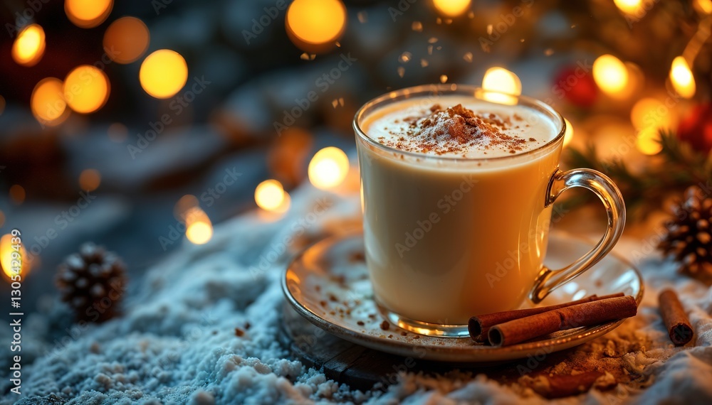 Festive Eggnog Drink In Glass Mug With Spices Festive Eggnog Drink In Glass Mug With Spices