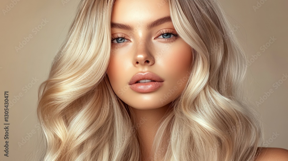 Fototapeta premium Blonde woman with wavy hair, studio portrait