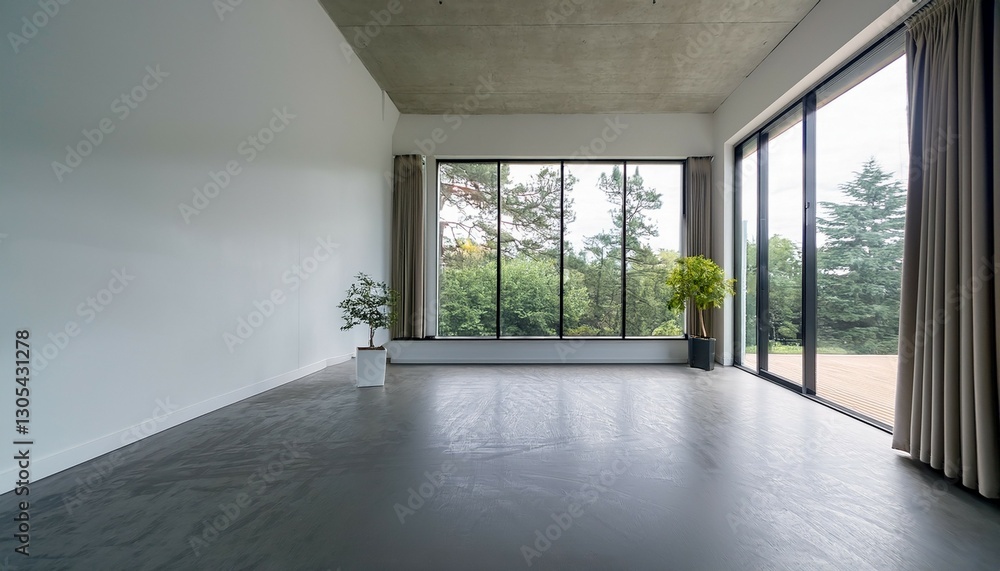 Fototapeta premium sleek and uncluttered minimalist studio with large picture window and polished concrete floor