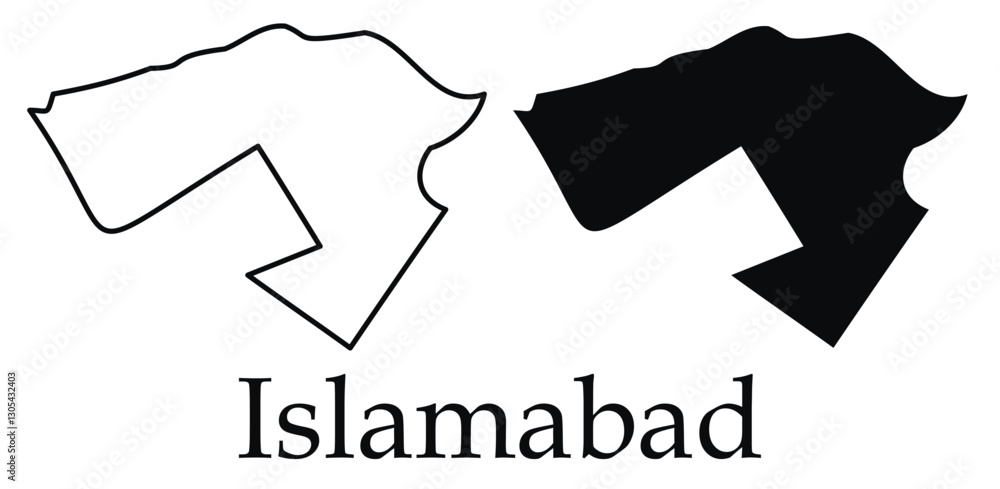 Islamabad city map with black border outline vector Islamabad city map with black border outline vector