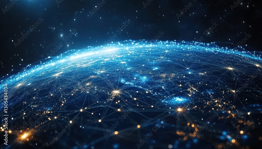 Stunning Global Network Visualization with Vibrant Lights and Connections Representing Technology and Communication Across the Earth Stunning Global Network Visualization with Vibrant Lights and Connections Representing Technology and Communication Across the Earth