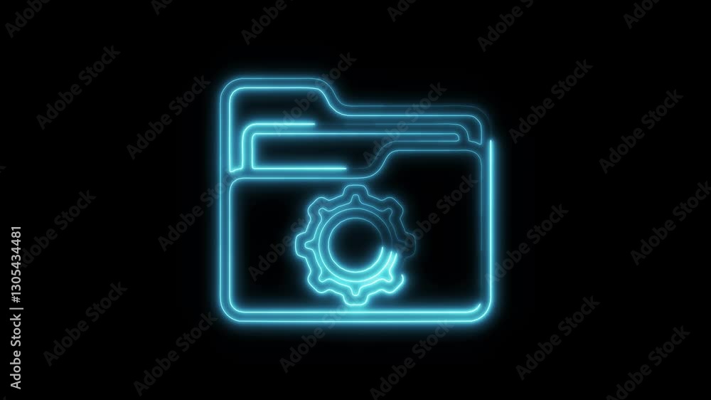 Glowing neon project folder icon isolated on black background. HD Video motion graphic animation icon Glowing neon project folder icon isolated on black background. HD Video motion graphic animation icon