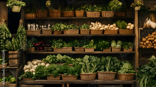 Bountiful Harvest: Quaint Vegetable Stall Overflowing with Fresh Organic Produce