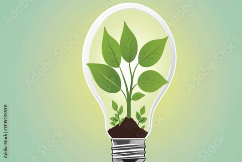 Green plant growing inside a light bulb, cut out