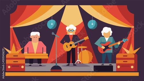 The stage may have been adorned with wrinkles and gray hairs but the instruments in the hands of these musicians were as lively as ever.. Vector illustration