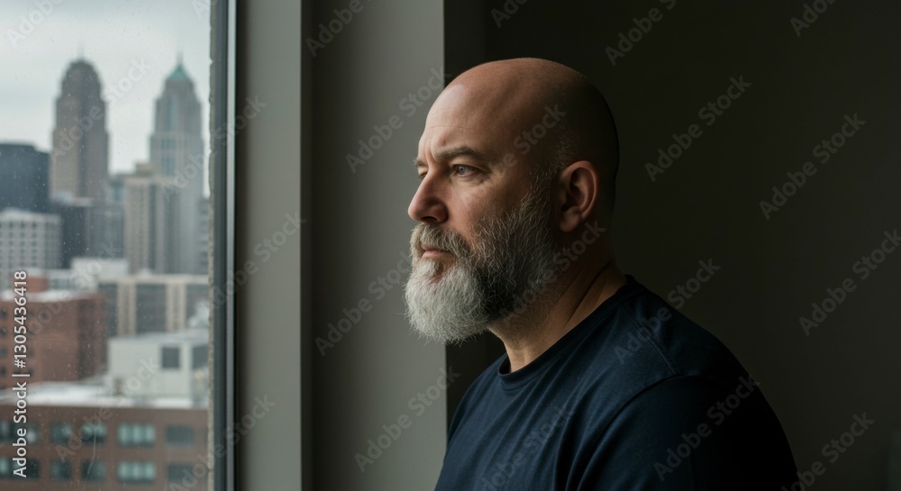 Obraz premium Man Contemplating Cityscape (1)