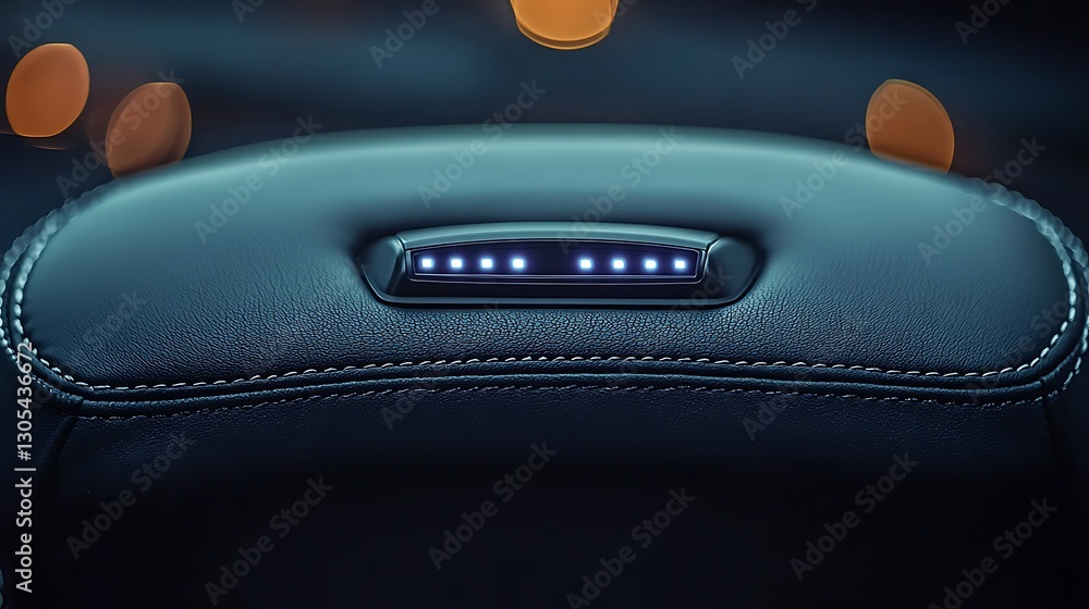 Obraz premium Close-up of a sleek car interior detail featuring illuminated controls and soft leather texture