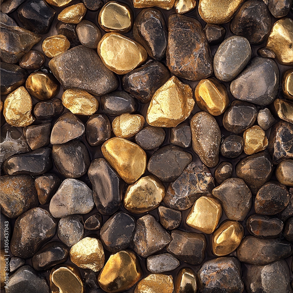 A captivating collection of assorted pebbles and stones in natural hues, enhanced with accents of radiant gold, creates a luxurious textured effect. A captivating collection of assorted pebbles and stones in natural hues, enhanced with accents of radiant gold, creates a luxurious textured effect.