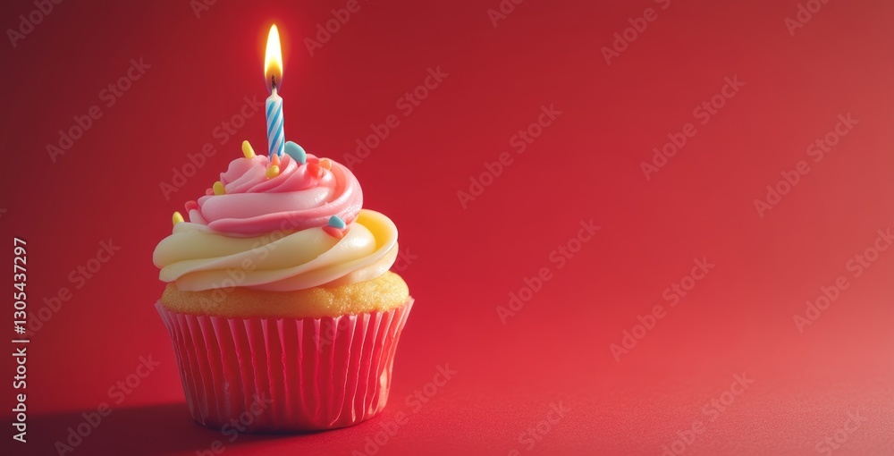 Colorful Birthday Cupcake with Lit Candle
Colorful Birthday Cupcake with Lit Candle