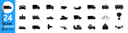 Obraz na płótnie Transportation black Icons for Websites and Mobile Apps: Cars, Trains, Planes, and More.Transport set of web icons in black style. w salonie