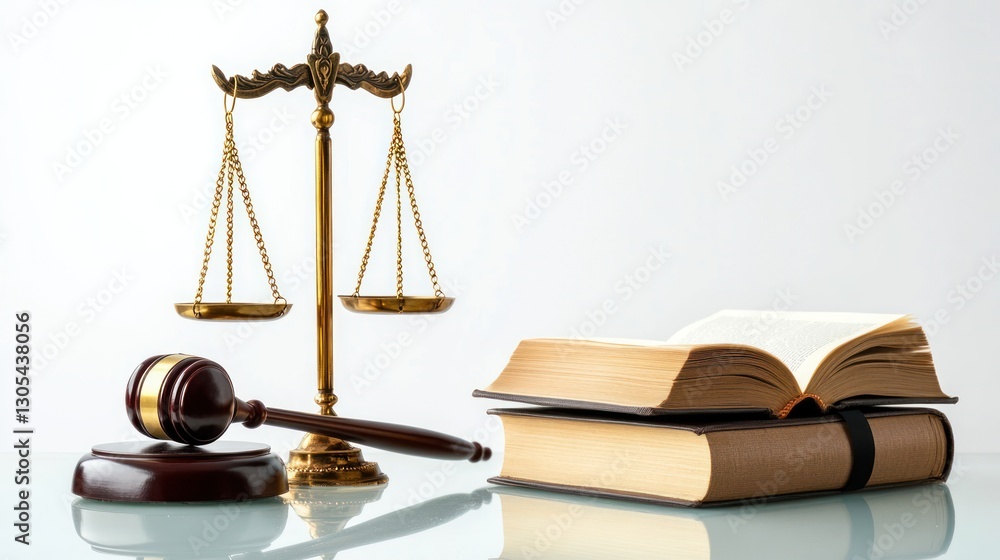 Legal scales, gavel, and books on glass; justice concept; stock photo Legal scales, gavel, and books on glass; justice concept; stock photo