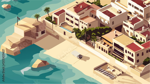 The Coastal Beauty of Ibiza in Isometric Design