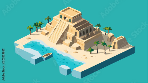 The Majestic Tulum Ruins in Isometric Form