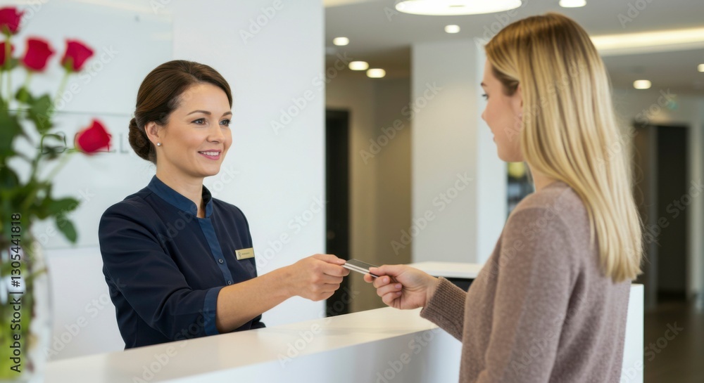 Hotel Receptionist Giving Key Card Hotel Receptionist Giving Key Card