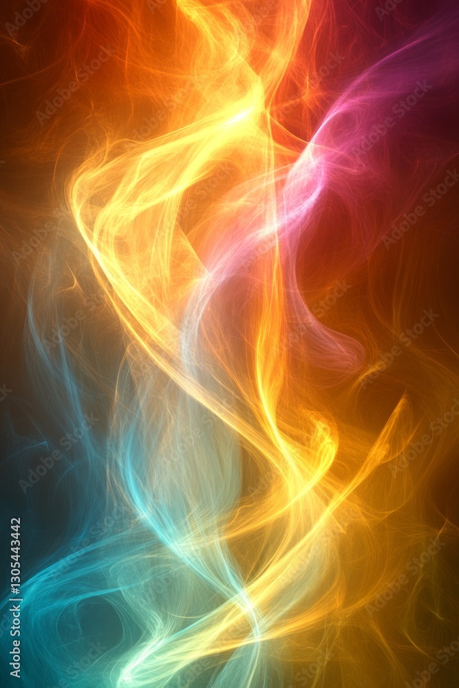 Obraz premium Bright colors swirl together in an abstract pattern, showcasing a dynamic mix of orange, yellow, blue, and purple against a dark backdrop