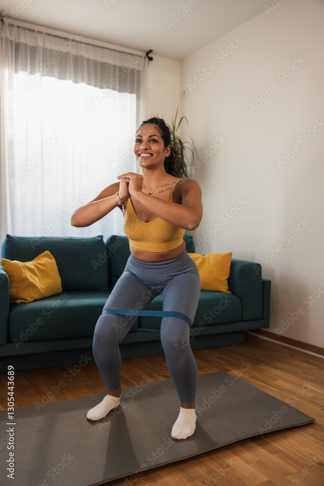 Fototapeta premium Woman Exercising With Resistance Band