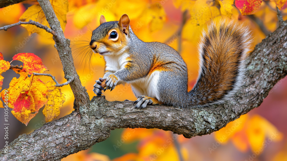 Adorable squirrel perched on a tree branch surrounded by vibrant autumn leaves in golden sunlight, capturing the essence of fall wildlife, nature photography, and seasonal beauty Adorable squirrel perched on a tree branch surrounded by vibrant autumn leaves in golden sunlight, capturing the essence of fall wildlife, nature photography, and seasonal beauty