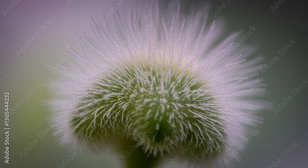 Fototapeta premium Close Up of Unique Green Flower Bud with Fuzzy White Hairs