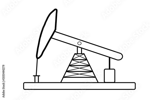 Black and White Line Drawing of an Oil Pump Jack, Energy Extraction, with Copy Space