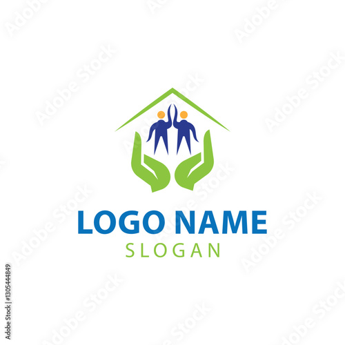 Welfare logo design, Social work logo, Organization logo design, Hand care charity logo emblem design template. rising star logos, Social foundation for human welfare vector illustration	
