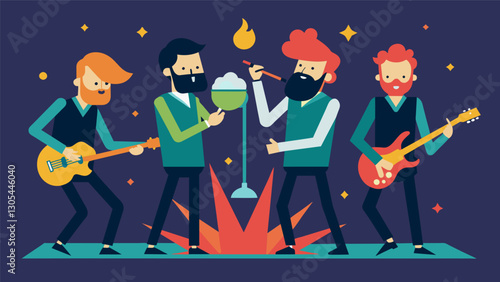 The bands chemistry was undeniable as they moved in perfect synchronization feeding off each others energy.. Vector illustration