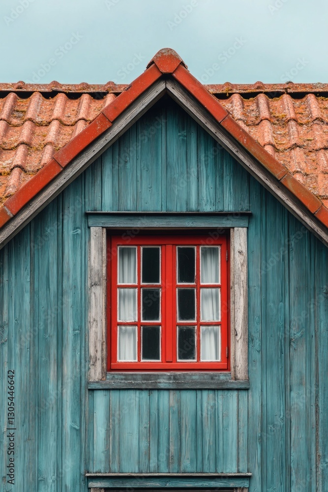 A picturesque wooden house features a vibrant red window and roof in a serene environment, showcasing the beauty of rustic architecture under clear skies A picturesque wooden house features a vibrant red window and roof in a serene environment, showcasing the beauty of rustic architecture under clear skies