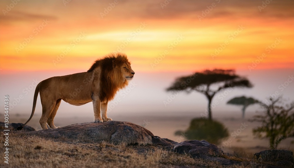 lion on sunset King of the Savannah at Dawn lion on sunset King of the Savannah at Dawn