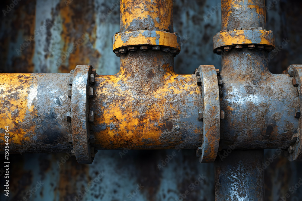 Rusted industrial tunnel with corroded pipes Rusted industrial tunnel with corroded pipes